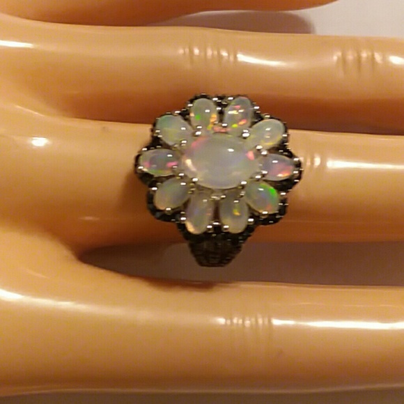 OPAL AND BLACK SPINEL RING, SIZE 7 - Picture 2 of 8